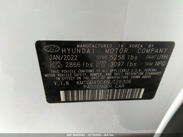 2022 Genesis G80, VIN: KMTGB4SC4NU126306