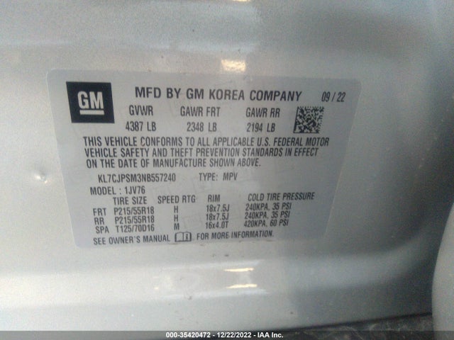 Chevrolet Trax Lt 2022 KL7CJPSM3NB557240 Image 9