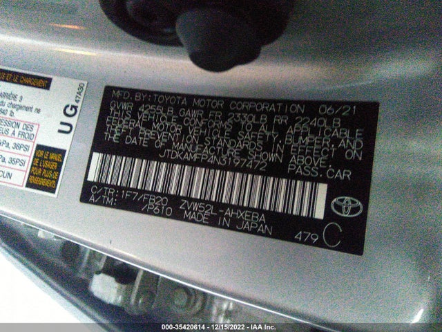 2022 Toyota Prius, VIN: JTDKAMFP4N3197472