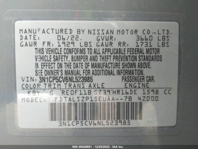 2022 Nissan Kicks, VIN: 3N1CP5CV6NL523985