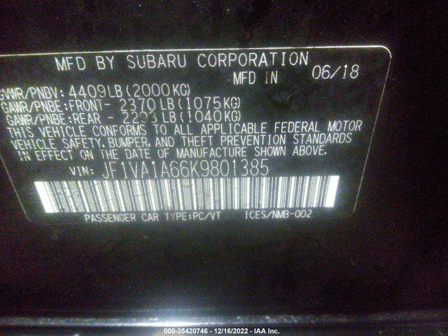 2019 Subaru WRX, VIN: JF1VA1A66K9801385