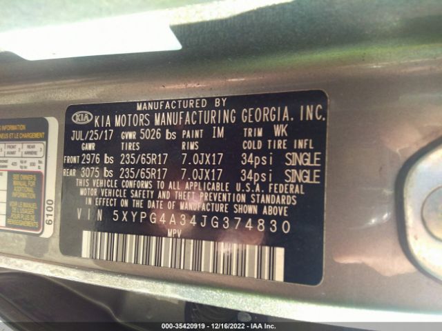 5XYPG4A34JG374830 KIA SORENTO LX
