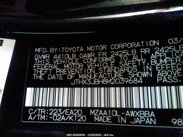 2021 Lexus UX, VIN: JTHX3JBH8M2039684
