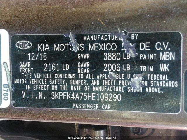 3KPFK4A75HE109290 KIA FORTE LX