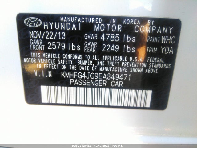 Hyundai AZERA 2014 KMHFG4JG9EA349471 Image 11