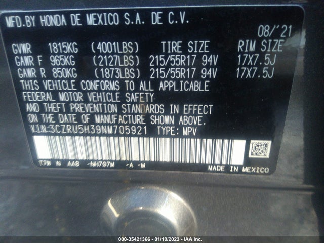 2022 Honda HR-V, VIN: 3CZRU5H39NM705921