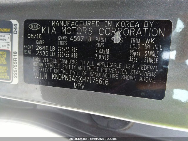 2017 Kia Sportage, VIN: KNDPN3ACXH7176616