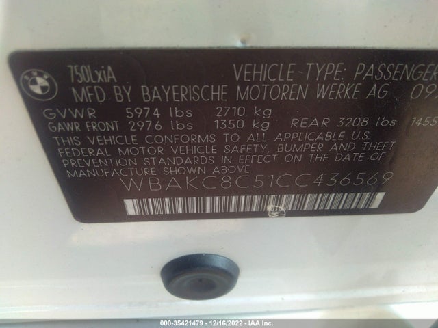 BMW 7 Series 750li Xdrive 2012 WBAKC8C51CC436569 Image 10
