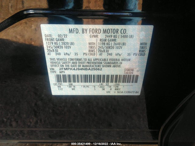 2022 Ford Edge, VIN: 2FMPK4J94NBA25062