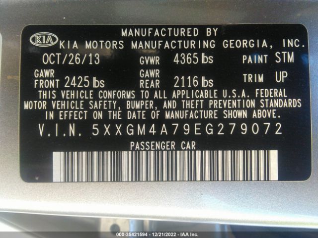 5XXGM4A79EG279072 KIA Optima Lx