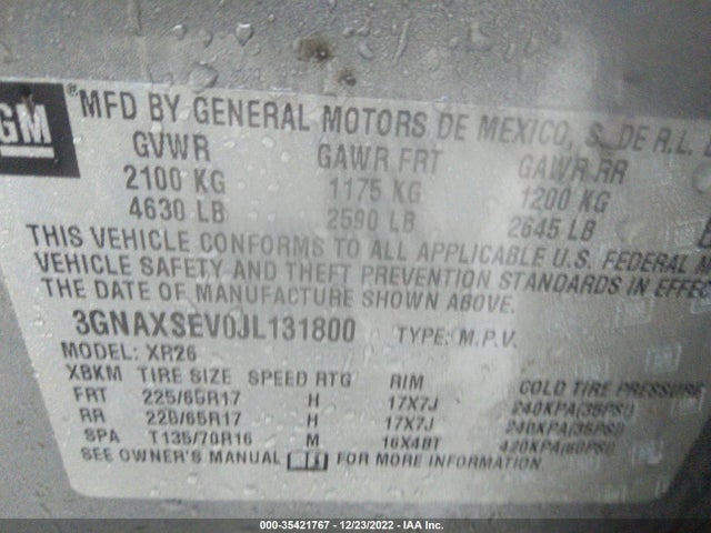 Chevrolet EQUINOX LT 2018 3GNAXSEV0JL131800 Image 9