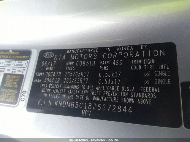2018 KIA SEDONA LX VIN: KNDMB5C18J6372844