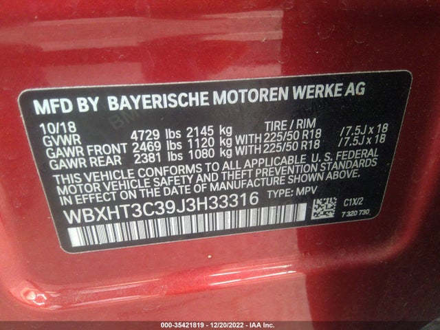 2018 BMW X1, VIN: WBXHT3C39J3H33316
