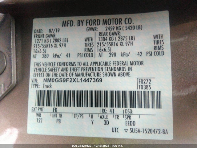 2020 Ford Transit Connect, VIN: NM0GS9F2XL1447369