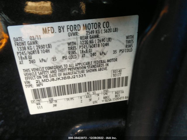 Lincoln MKX 2011 2LMDJ8JK3BBJ21331 Image 10