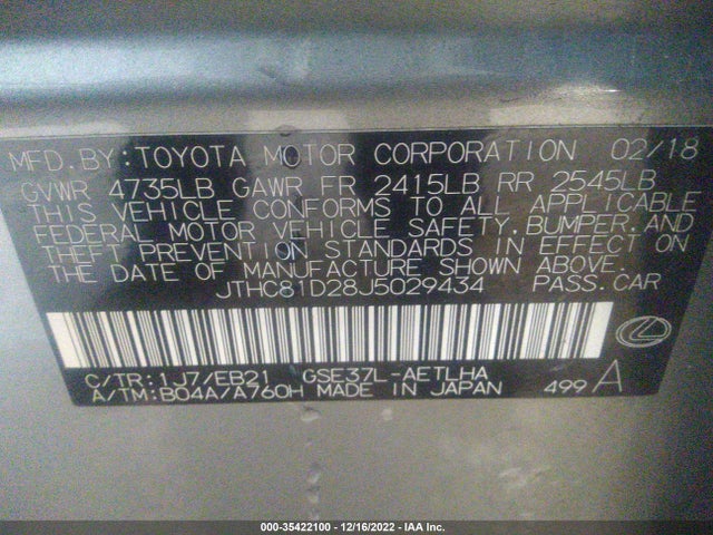 Lexus IS 2018 JTHC81D28J5029434 Image 9