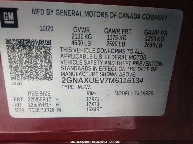 Chevrolet EQUINOX LT 2021 2GNAXUEV7M6116134 Image 9
