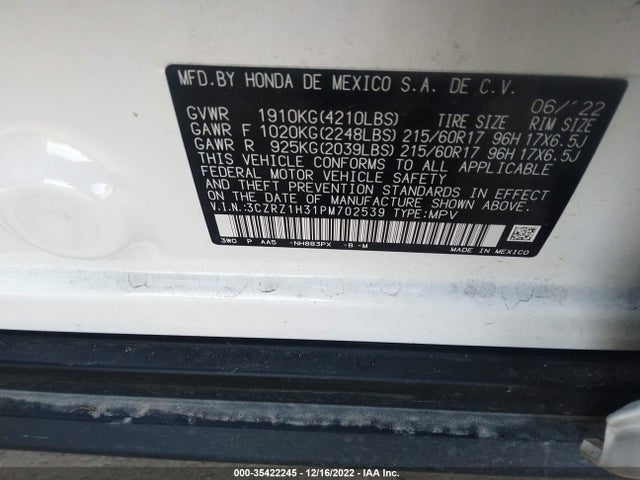 Honda HR-V LX 2023 3CZRZ1H31PM702539 Image 9