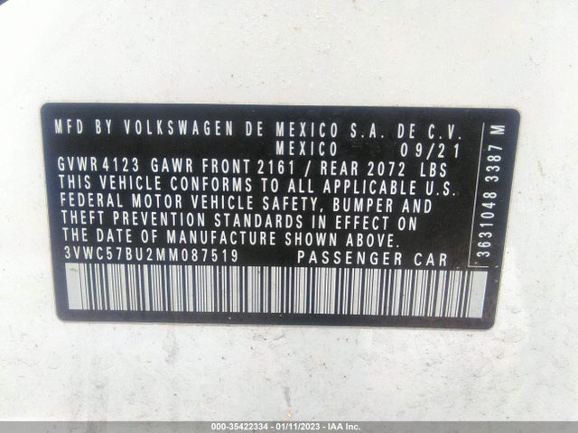 2021 VOLKSWAGEN JETTA S/SE/R-LINE VIN: 3VWC57BU2MM087519