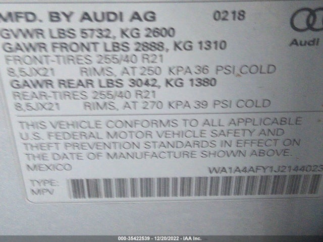 2018 Audi SQ5, VIN: WA1A4AFY1J2144023