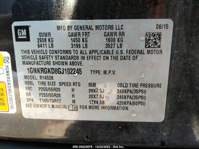 2016 Chevrolet Traverse, VIN: 1GNKRGKD8GJ102245
