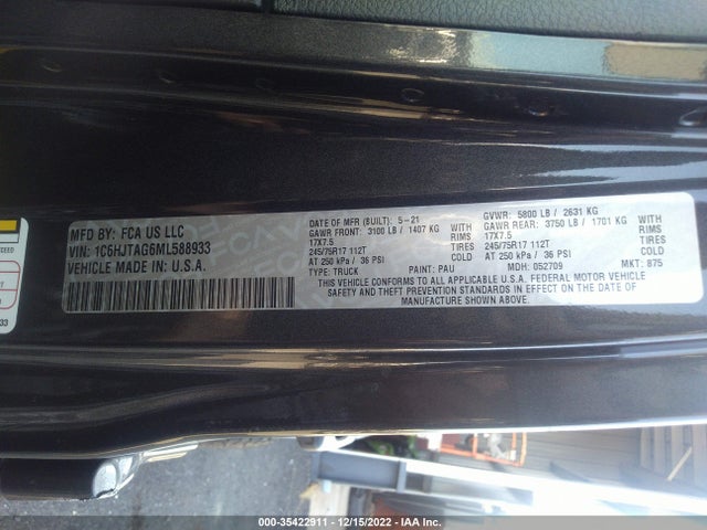 Jeep Gladiator Sport S 2021 1C6HJTAG6ML588933 Image 9
