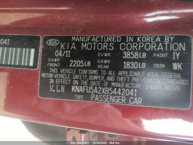 KIA Forte 5-door Ex 2011 KNAFU5A2XB5442041 Image 10