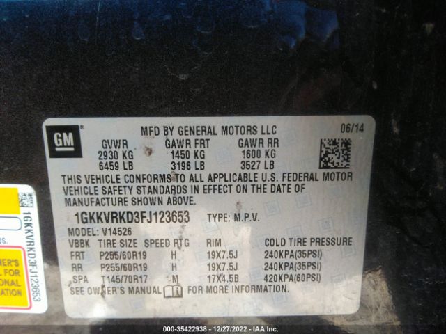 1GKKVRKD3FJ123653 GMC ACADIA SLT