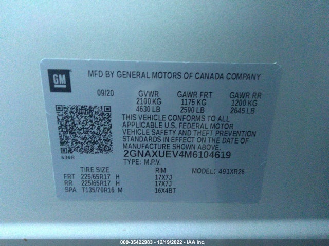 Chevrolet EQUINOX LT 2021 2GNAXUEV4M6104619 Image 9
