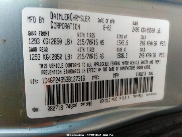Dodge Grand Caravan Se 2003 1D4GP24353B127316 Image 10