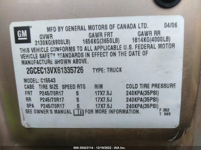 2006 CHEVROLET SILVERADO 1500 LS VIN: 2GCEC13VX61335726
