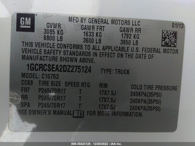 2013 CHEVROLET SILVERADO 1500 LT VIN: 1GCRCSEA2DZ275124