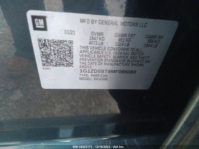 Chevrolet MALIBU LT 2021 1G1ZD5ST8MF065089 Image 9