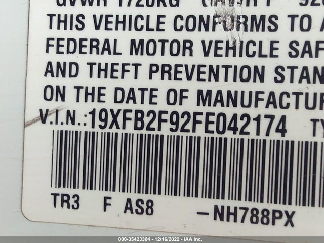 2015 Honda Civic, VIN: 19XFB2F92FE042174