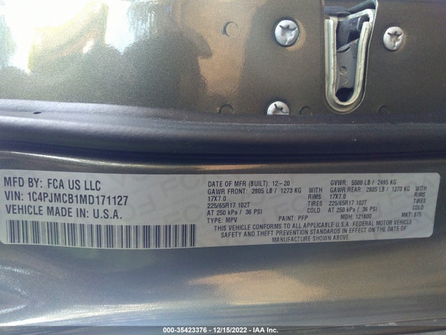 2021 Jeep Cherokee, VIN: 1C4PJMCB1MD171127
