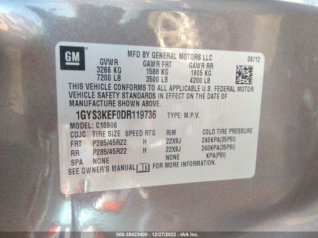 2013 CADILLAC ESCALADE ESV PLATINUM EDITION VIN: 1GYS3KEF0DR119736