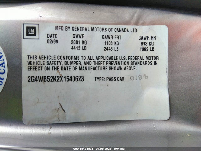 1999 BUICK REGAL LS/LSE VIN: 2G4WB52K2X1540623