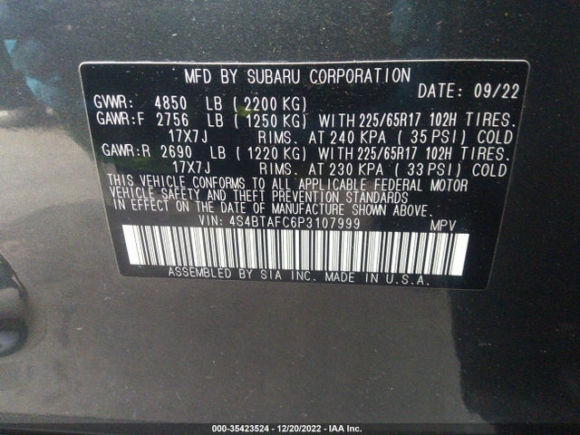 2023 Subaru Outback, VIN: 4S4BTAFC6P3107999