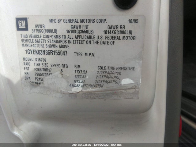 Cadillac Escalade 2006 1GYEK63N86R155047 Image 10