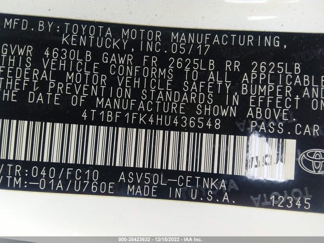 Toyota Camry 2017 4T1BF1FK4HU436548 Image 10