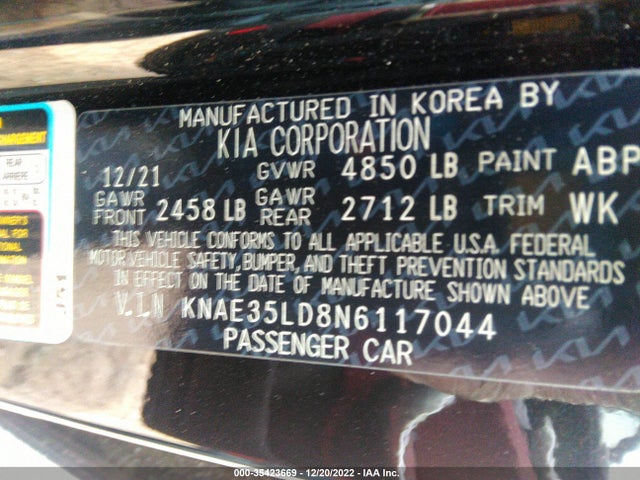 2022 Kia Stinger, VIN: KNAE35LD8N6117044