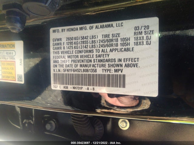 2020 Honda Pilot, VIN: 5FNYF6H52LB061358