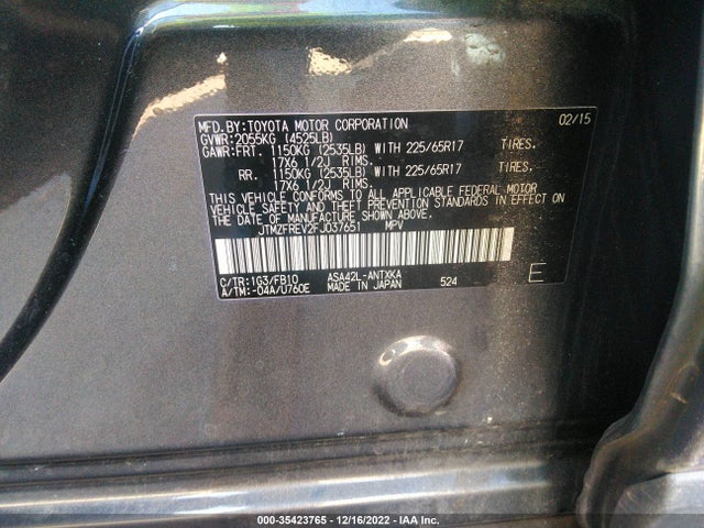 2015 Toyota RAV4, VIN: JTMZFREV2FJ037651