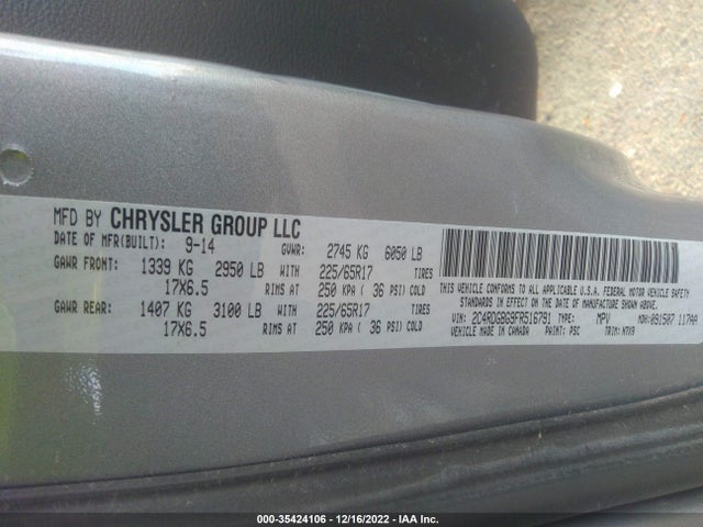 2015 Dodge Grand Caravan, VIN: 2C4RDGBG9FR516791
