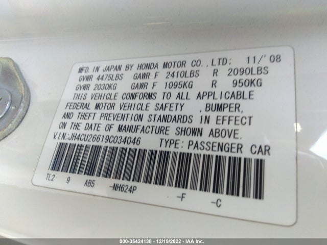 2009 ACURA TSX VIN: JH4CU26619C034046