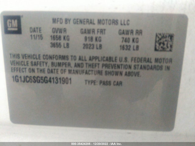 Chevrolet SONIC LT 2016 1G1JC6SG5G4131901 Image 9