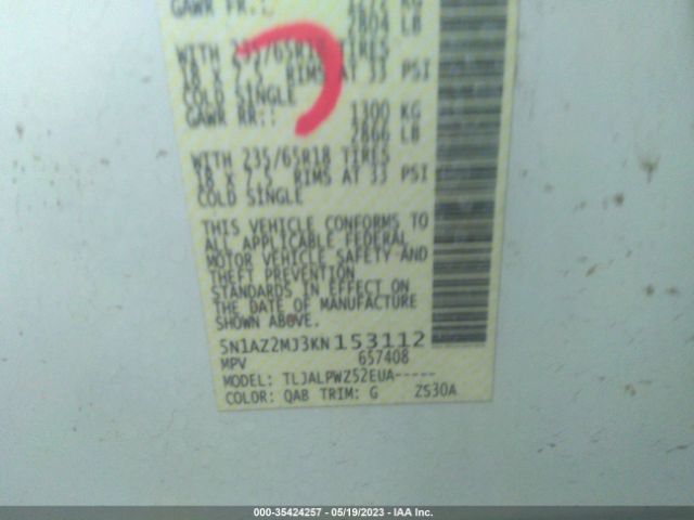 5N1AZ2MJ3KN153112 Nissan MURANO S