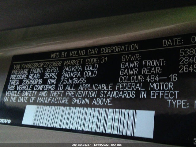 2015 Volvo XC60, VIN: YV4902RK9F2723668
