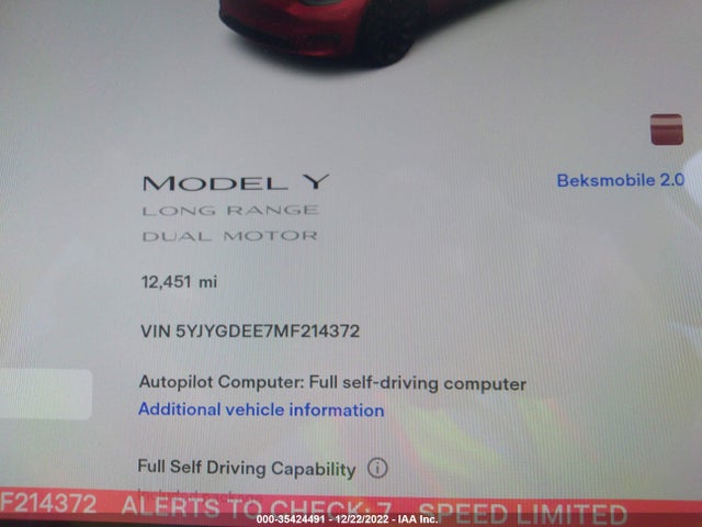 2021 Tesla Model Y, VIN: 5YJYGDEE7MF214372