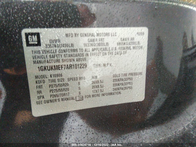 2010 GMC YUKON XL DENALI VIN: 1GKUKMEF7AR101229